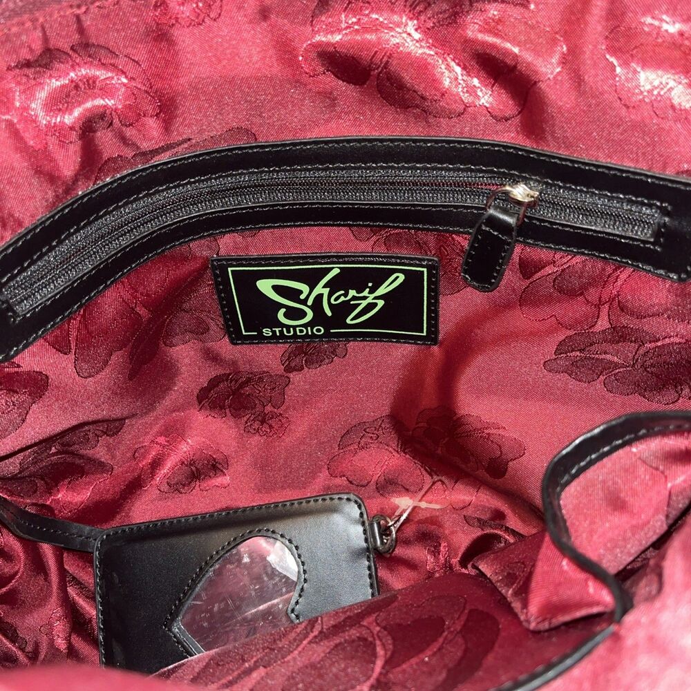 Sharif Studio Embossed Snake  Leather Trim Expanding Purse Burgundy Dust Bag NEW - Picture 9 of 16